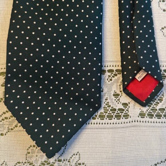 Vintage Gentry Beau Brummell Mens Repp Necktie Green Mini Dot Wide Polyester Y2K - Picture 2 of 11